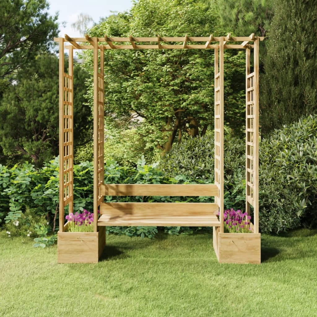 Garten-Pergola Mit Bank & Pflanzkübeln Kiefernholz Imprägniert