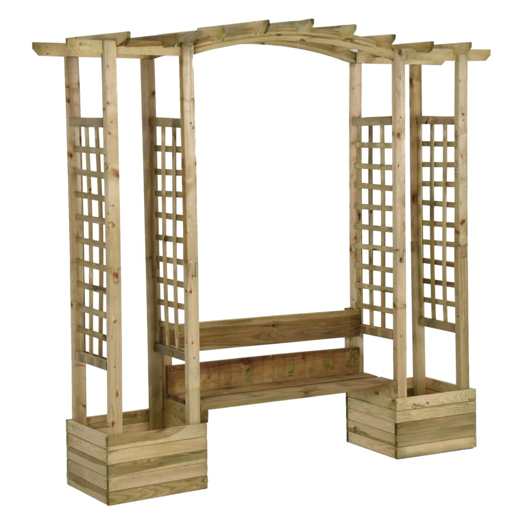 Garten-Pergola Mit Bank & Pflanzkübeln Kiefernholz Imprägniert