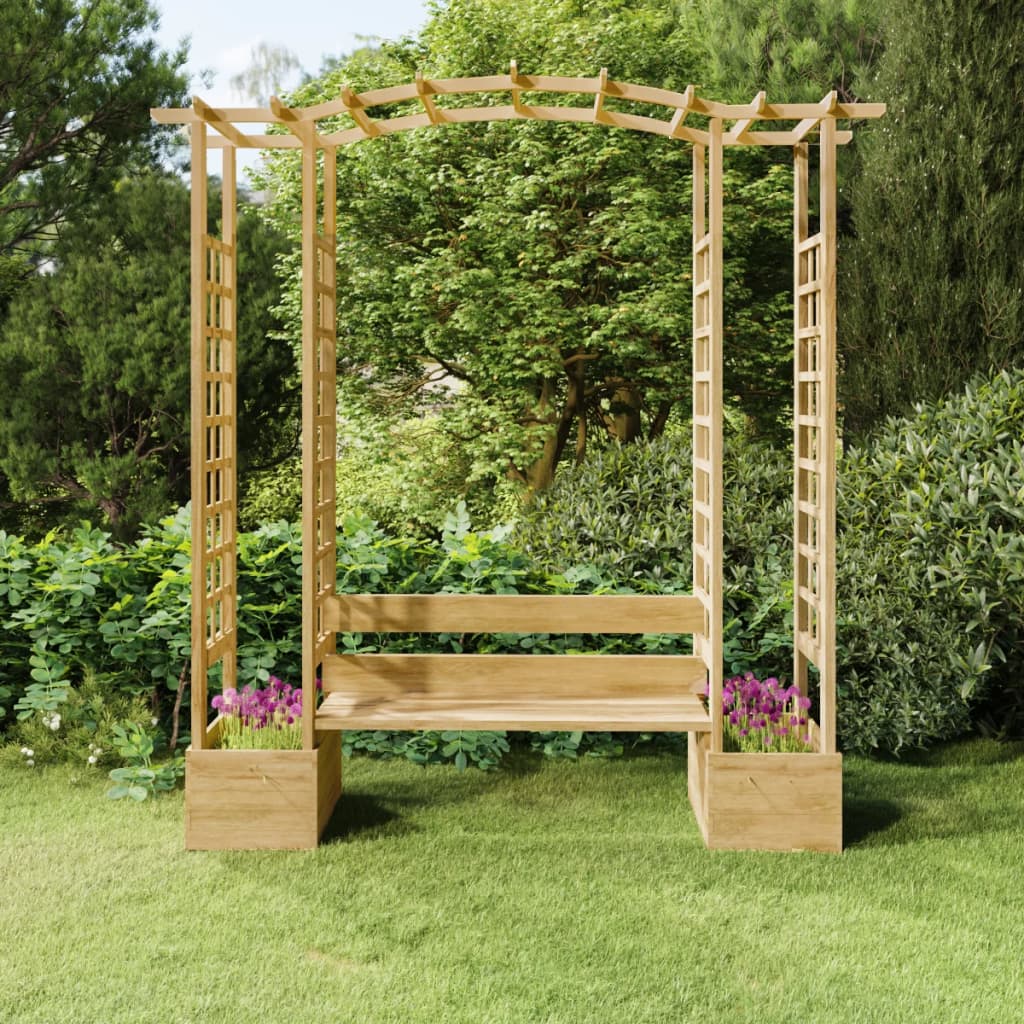 Garten-Pergola Mit Bank & Pflanzkübeln Kiefernholz Imprägniert