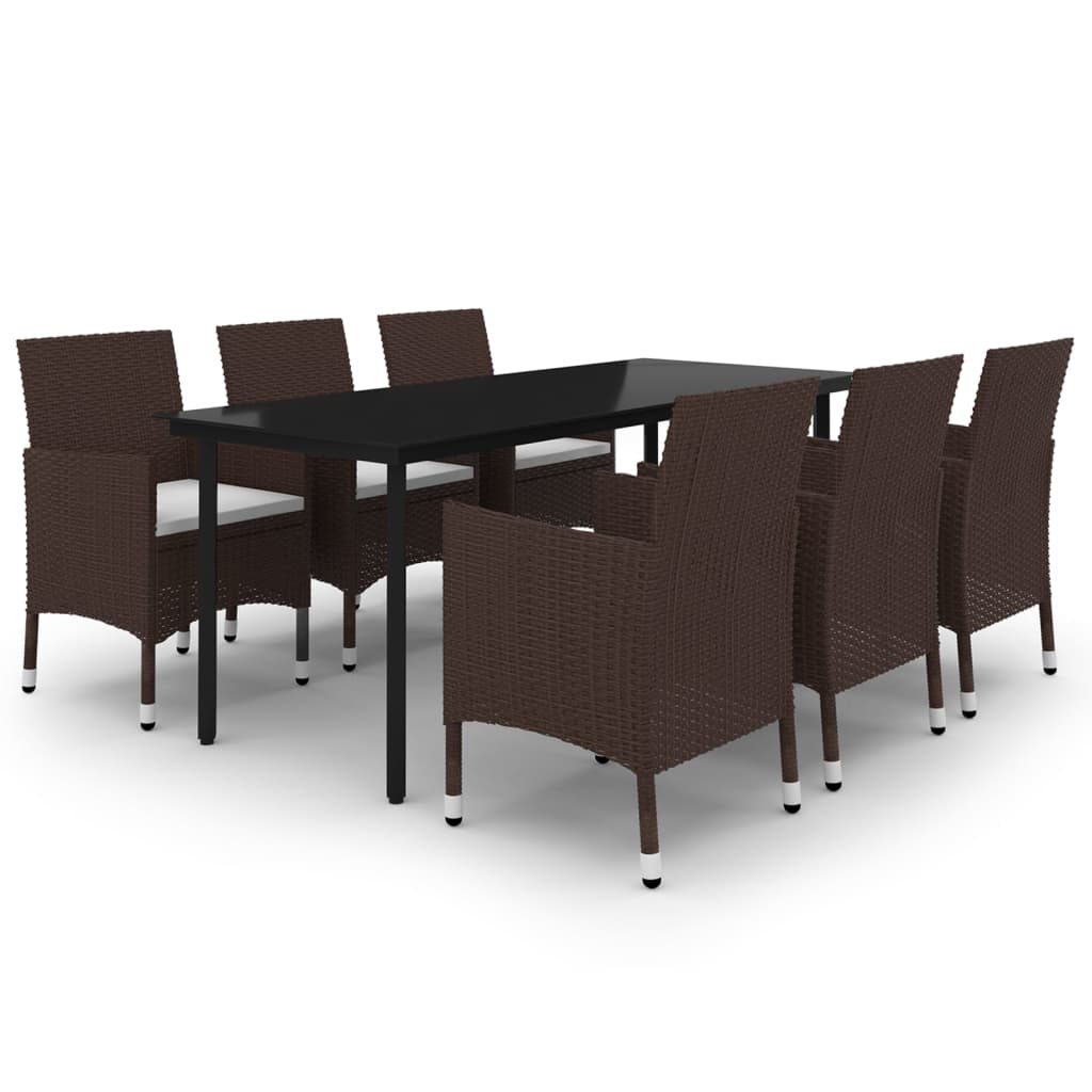 7-Tlg. Garten-Essgruppe Mit Auflagen Poly Rattan Und Glas