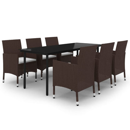 7-Tlg. Garten-Essgruppe Mit Auflagen Poly Rattan Und Glas