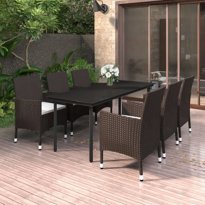 7-Tlg. Garten-Essgruppe Mit Auflagen Poly Rattan Und Glas