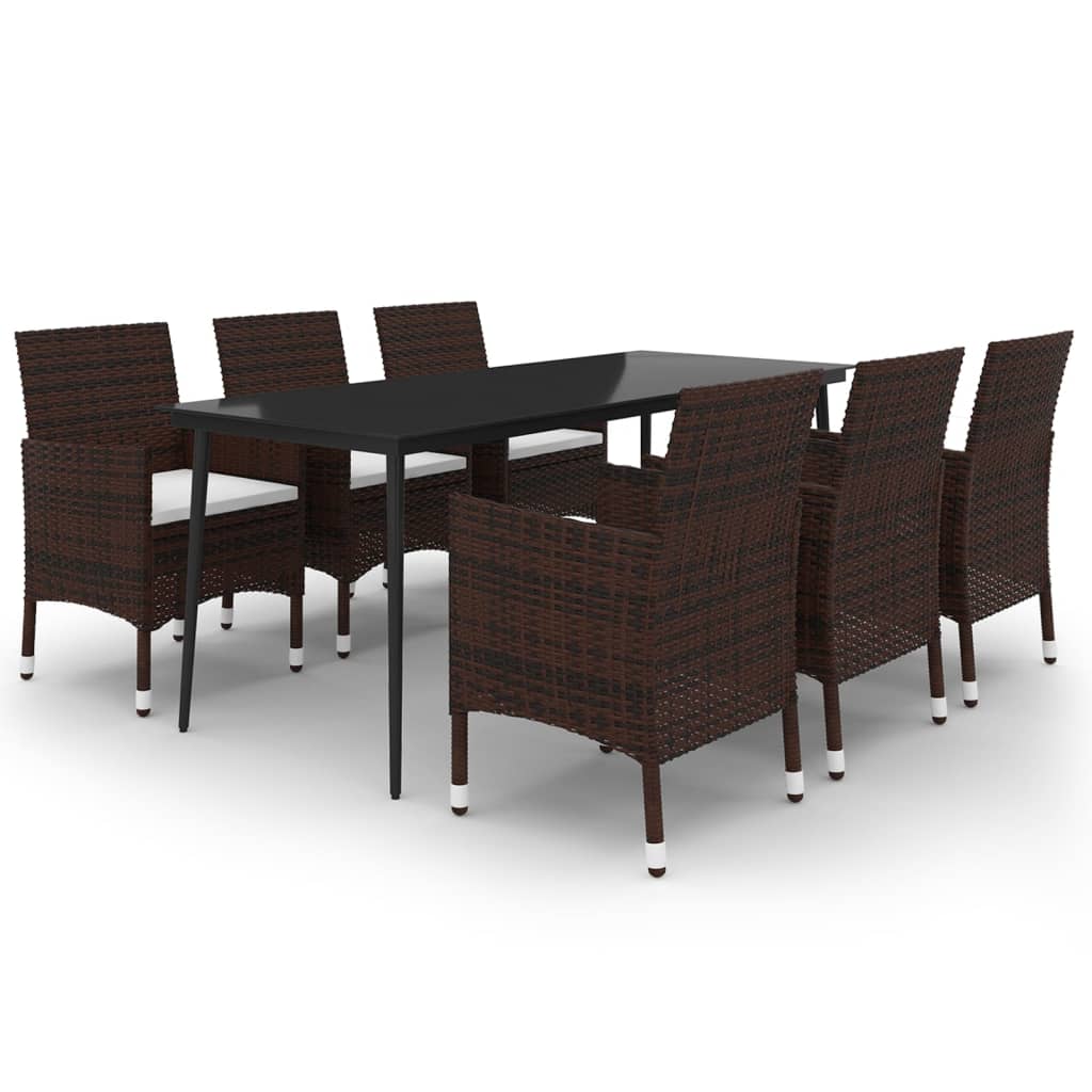 7-Tlg. Garten-Essgruppe Mit Kissen Poly Rattan Und Glas