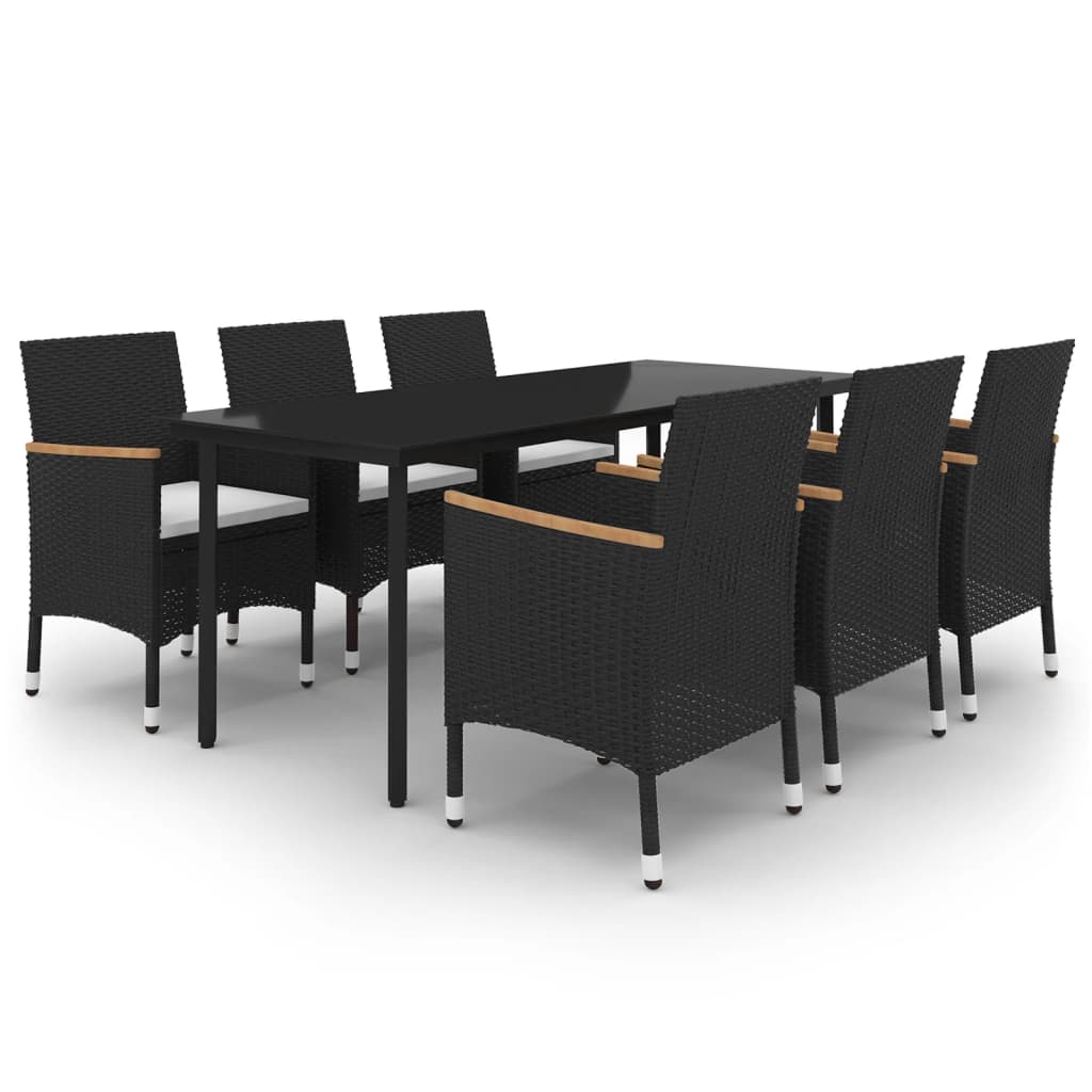 7-Tlg. Garten-Essgruppe Mit Kissen Poly Rattan Und Glas