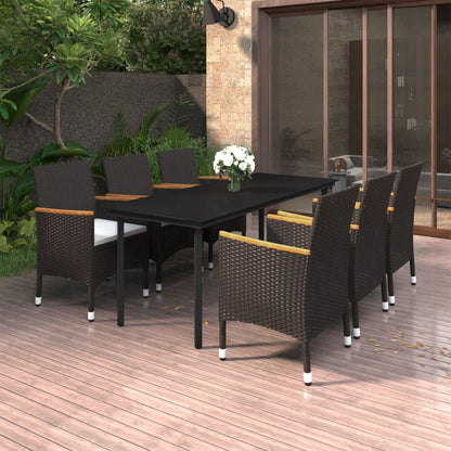 7-Tlg. Garten-Essgruppe Mit Kissen Poly Rattan Und Glas