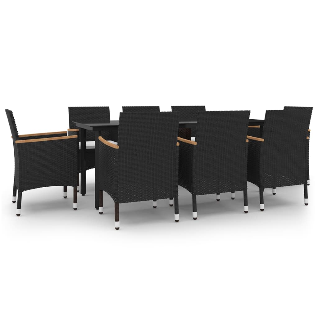 9-Tlg. Garten-Essgruppe Mit Kissen Poly Rattan Und Glas