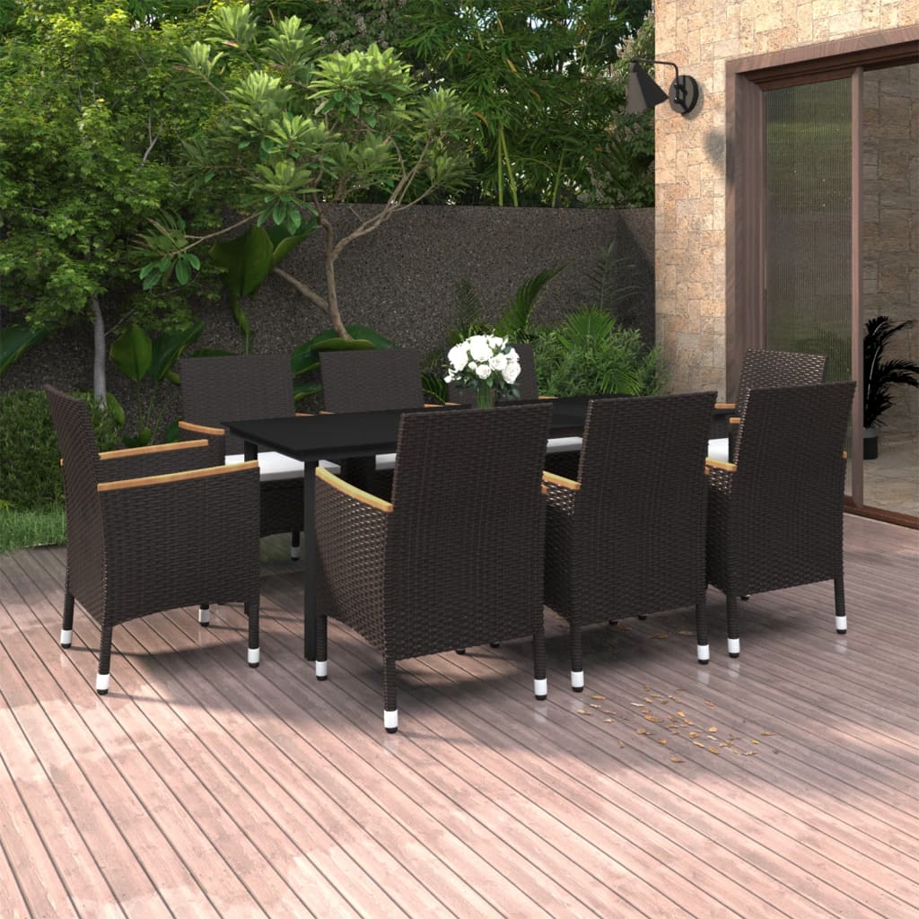 9-Tlg. Garten-Essgruppe Mit Kissen Poly Rattan Und Glas