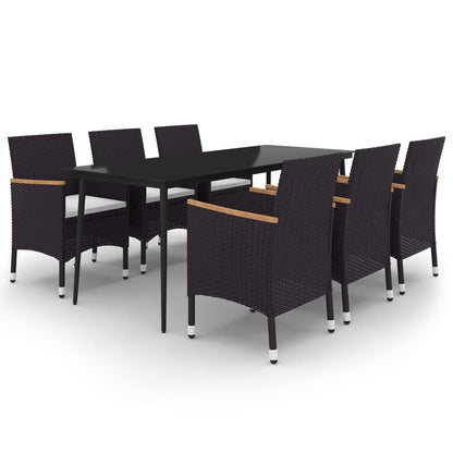7-Tlg. Garten-Essgruppe Mit Kissen Poly Rattan Und Glas
