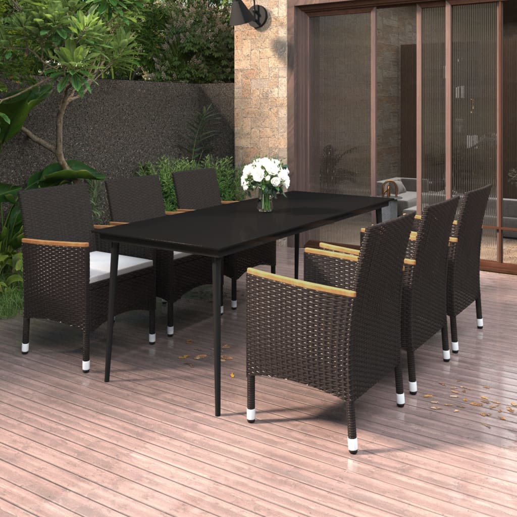 7-Tlg. Garten-Essgruppe Mit Kissen Poly Rattan Und Glas