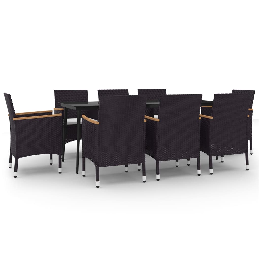9-Tlg. Garten-Essgruppe Mit Kissen Poly Rattan Und Glas