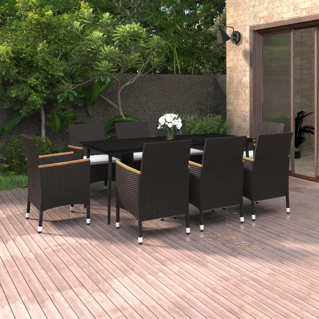 9-Tlg. Garten-Essgruppe Mit Kissen Poly Rattan Und Glas