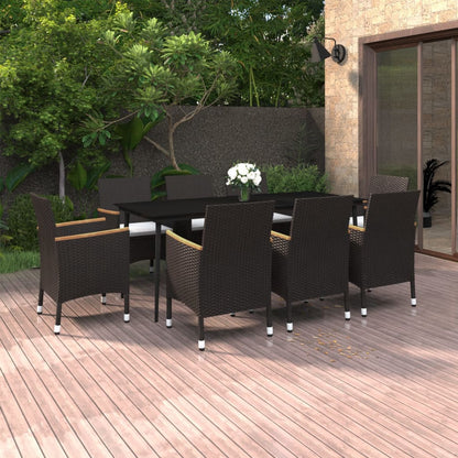 9-Tlg. Garten-Essgruppe Mit Kissen Poly Rattan Und Glas