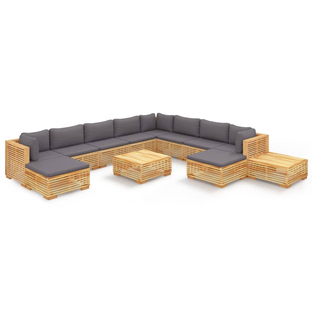 12-Tlg. Garten-Lounge-Set Mit Kissen Massivholz Teak