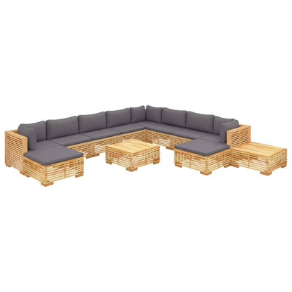 12-Tlg. Garten-Lounge-Set Mit Kissen Massivholz Teak