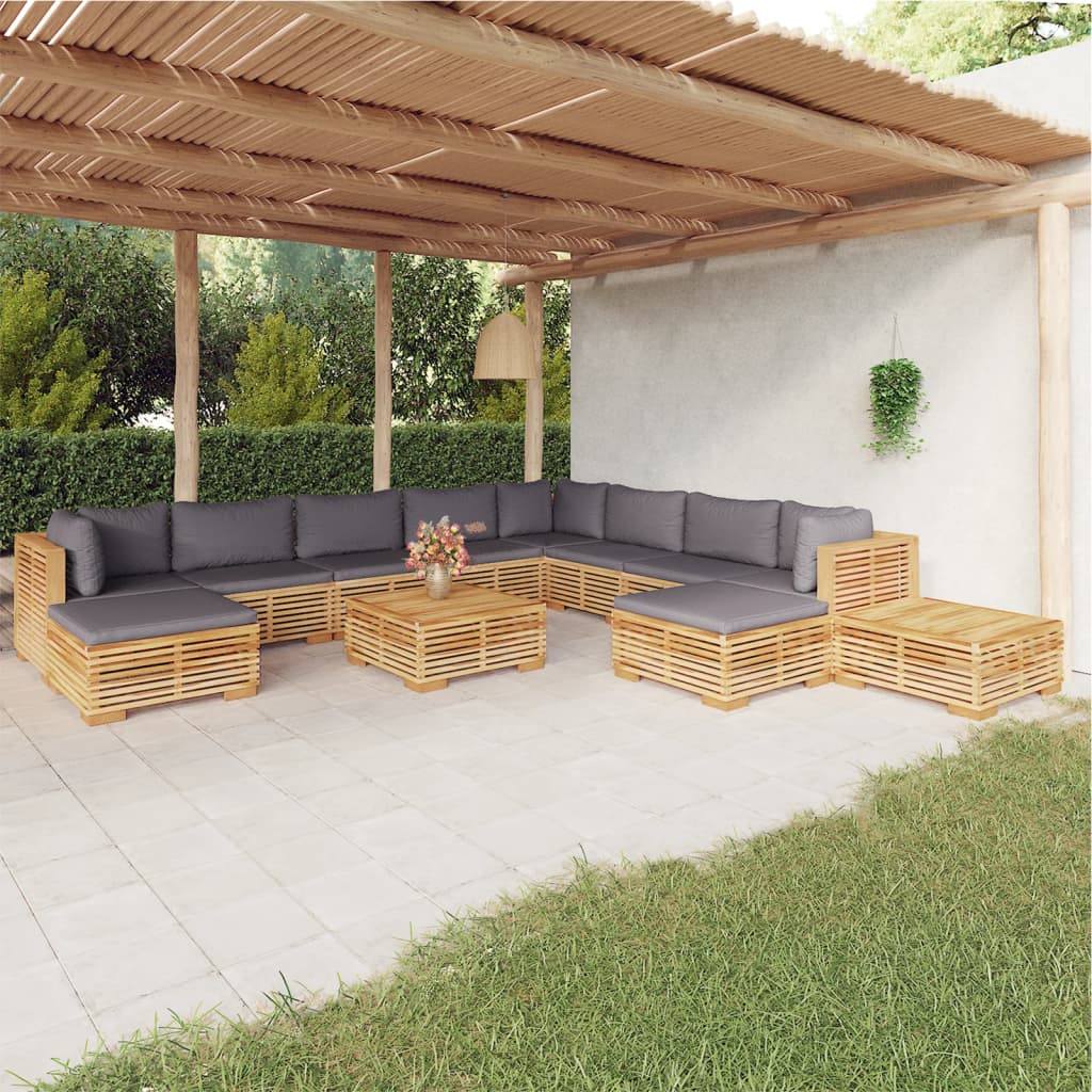 12-Tlg. Garten-Lounge-Set Mit Kissen Massivholz Teak