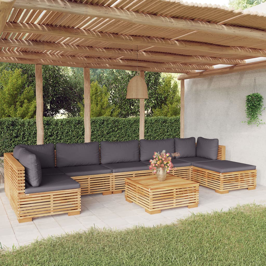 8-Tlg. Garten-Lounge-Set Mit Kissen Massivholz Teak