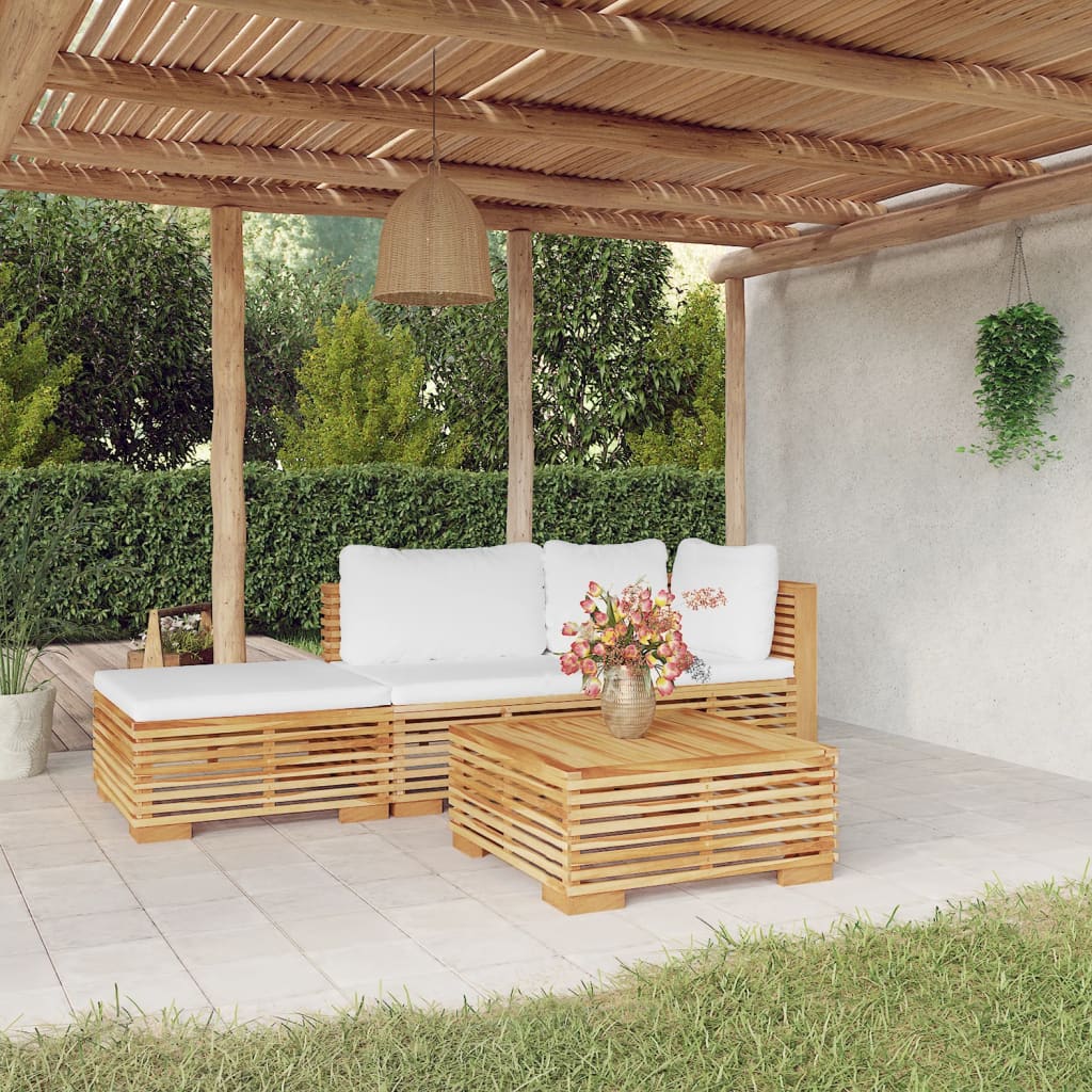 4-Tlg. Garten-Lounge-Set Mit Kissen Massivholz Teak