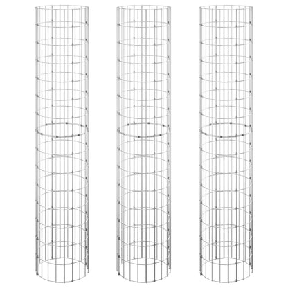 Gabionen-Hochbeete 3 Stk. Rund Verzinkter Stahl Ø30X150 Cm