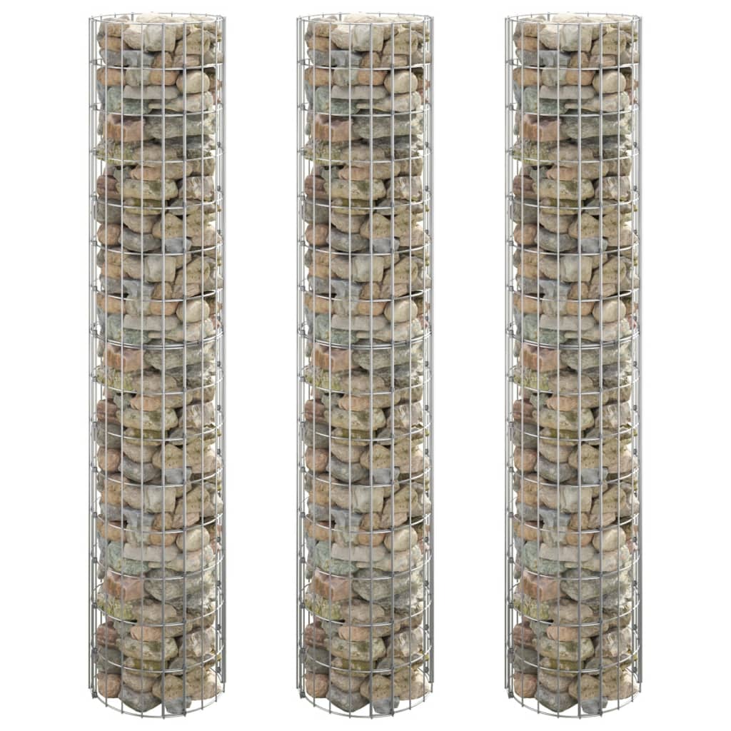 Gabionen-Hochbeete 3 Stk. Rund Verzinkter Stahl Ø30X150 Cm