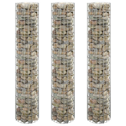 Gabionen-Hochbeete 3 Stk. Rund Verzinkter Stahl Ø30X150 Cm