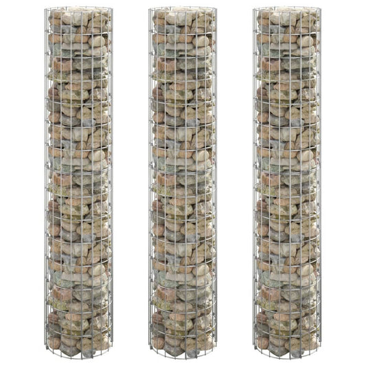Gabionen-Hochbeete 3 Stk. Rund Verzinkter Stahl Ø30X150 Cm