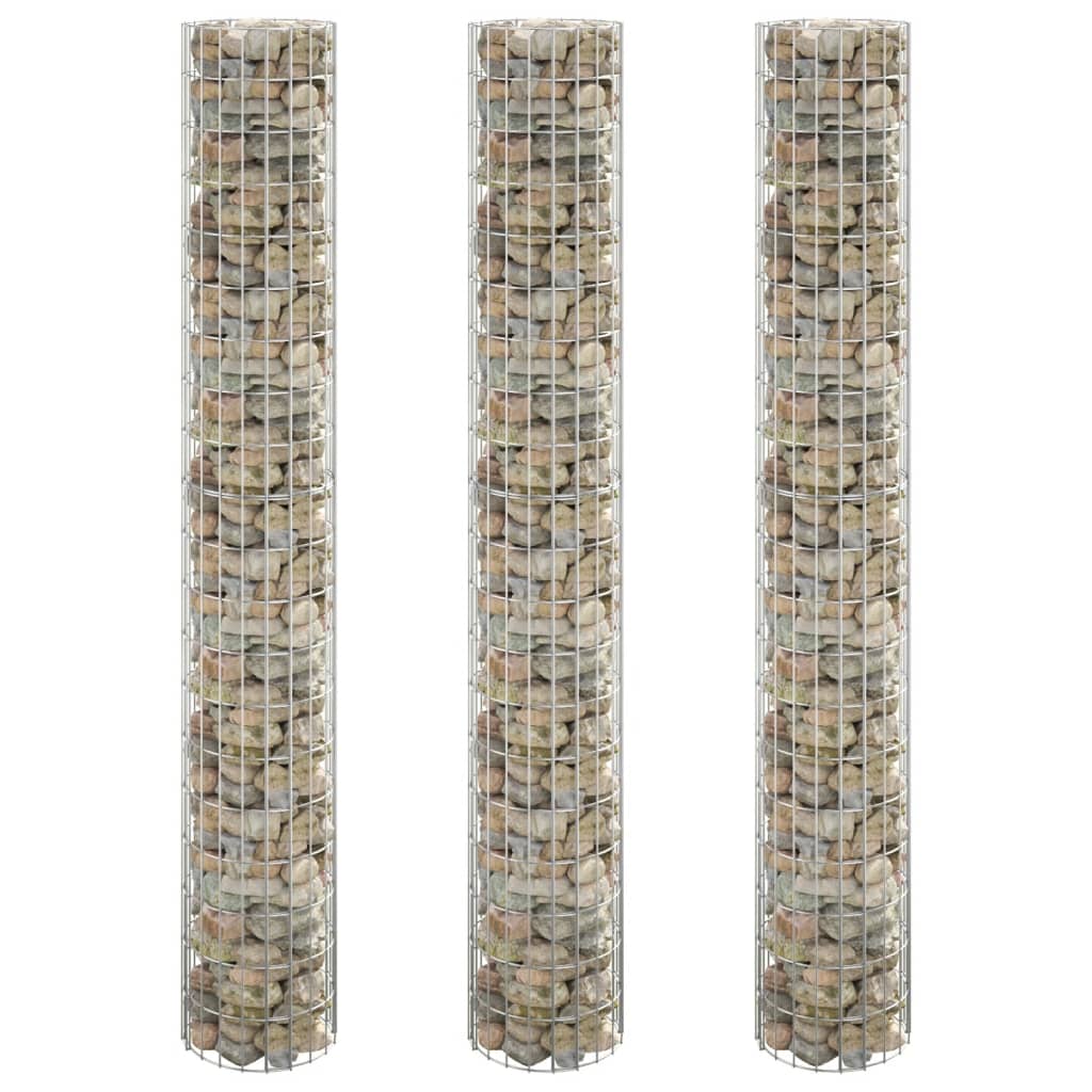 Gabionen-Hochbeete 3 Stk. Rund Verzinkter Stahl Ø30X150 Cm