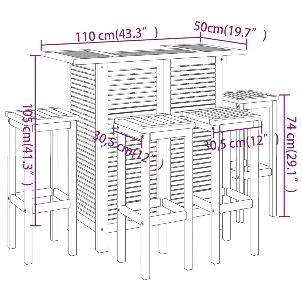 5-Tlg. Gartenbar-Set Massivholz Akazie