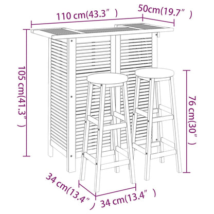 3-Tlg. Gartenbar-Set Massivholz Akazie