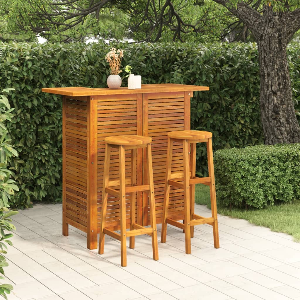 3-Tlg. Gartenbar-Set Massivholz Akazie