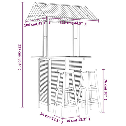 3-Tlg. Gartenbar-Set Massivholz Akazie