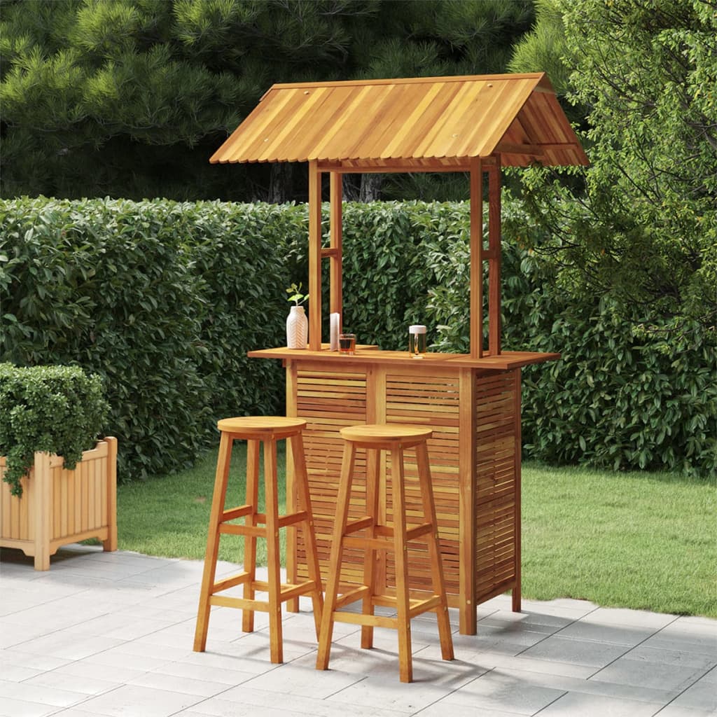 3-Tlg. Gartenbar-Set Massivholz Akazie