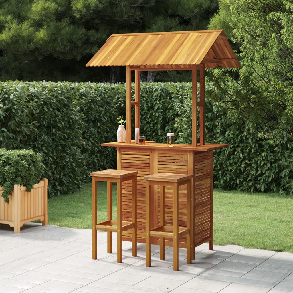 3-Tlg. Gartenbar-Set Massivholz Akazie