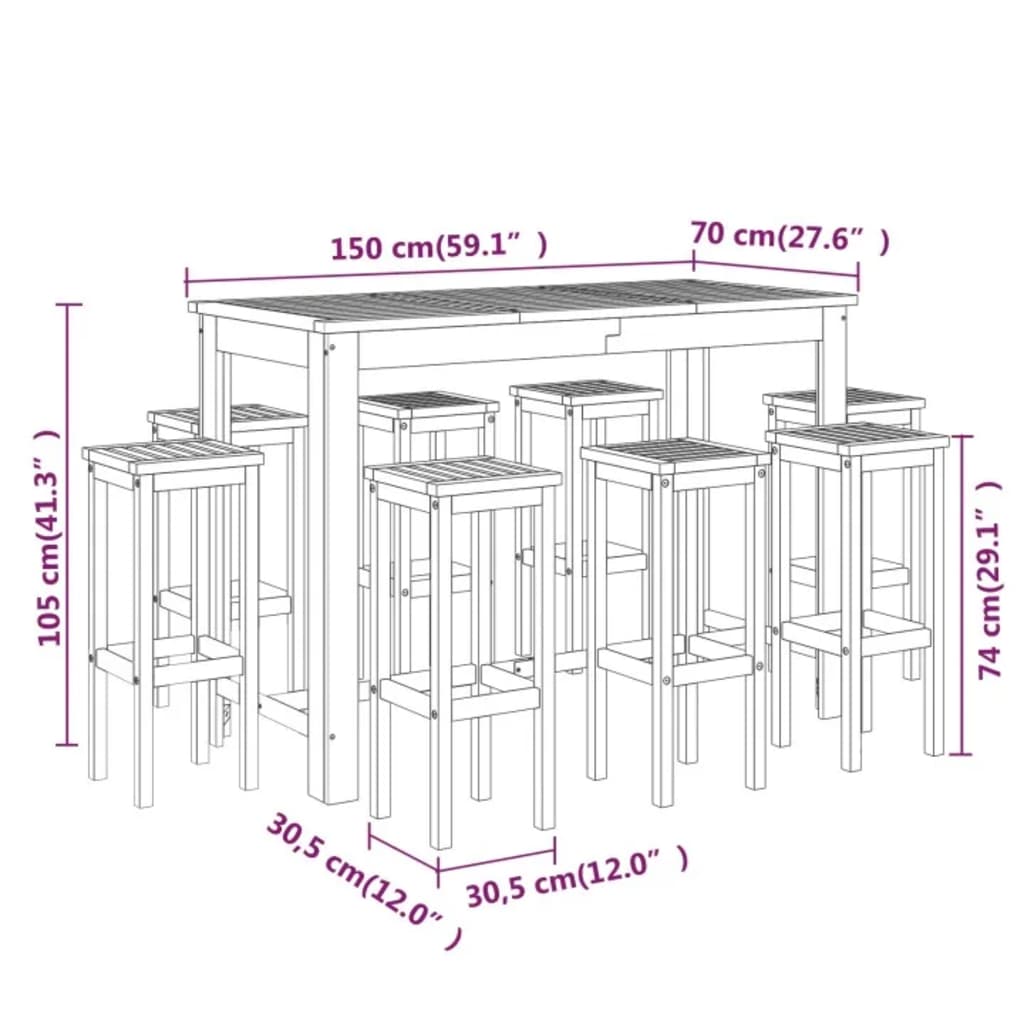 9-Tlg. Gartenbar-Set Massivholz Akazie