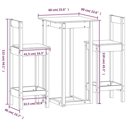 3-Tlg. Bar-Set Massivholz Kiefer