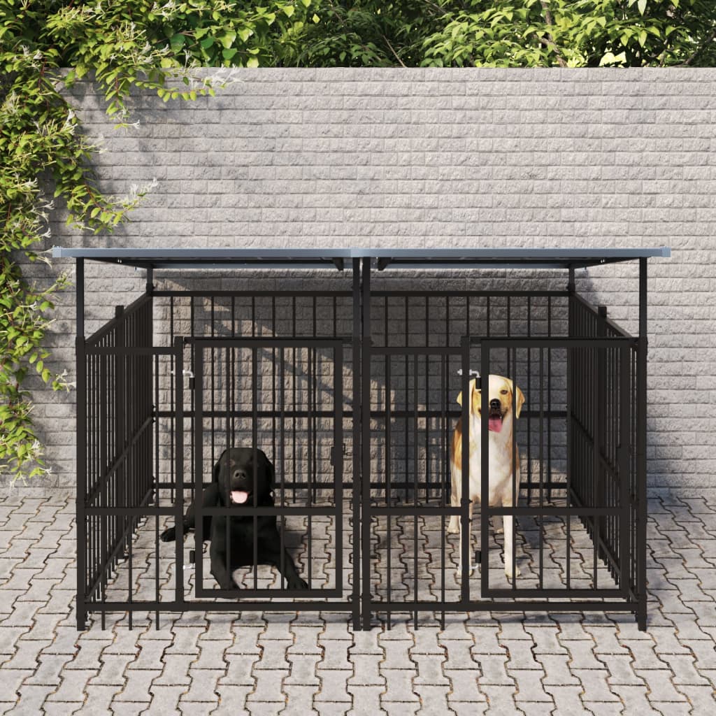 Outdoor-Hundezwinger Mit Dach Stahl 13,14 M²