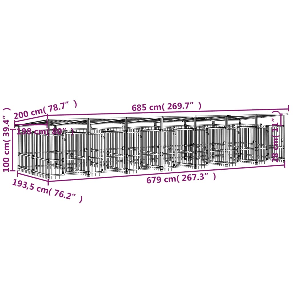 Outdoor-Hundezwinger Mit Dach Stahl 13,14 M²