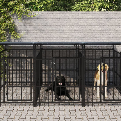 Outdoor-Hundezwinger Mit Dach Stahl 13,14 M²