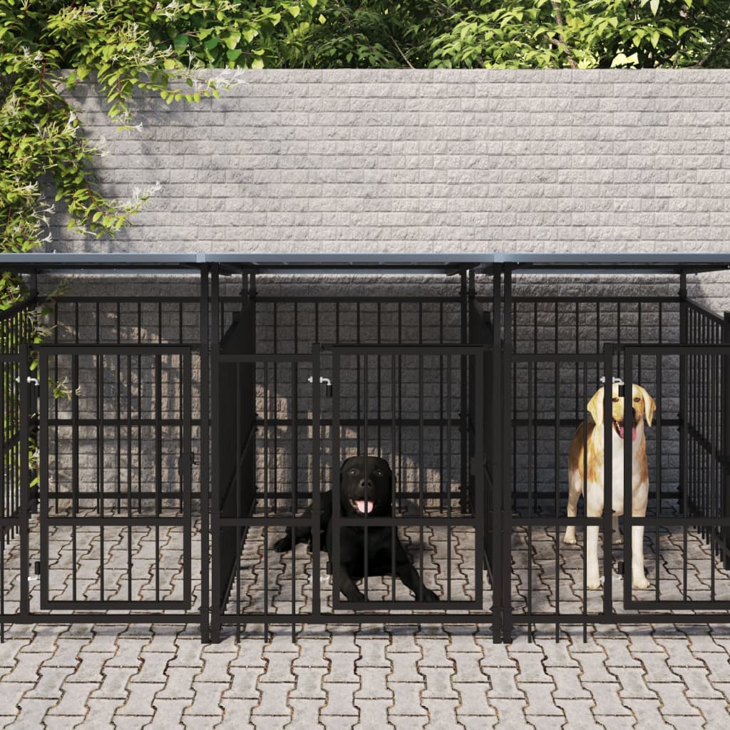 Outdoor-Hundezwinger Mit Dach Stahl 13,14 M²