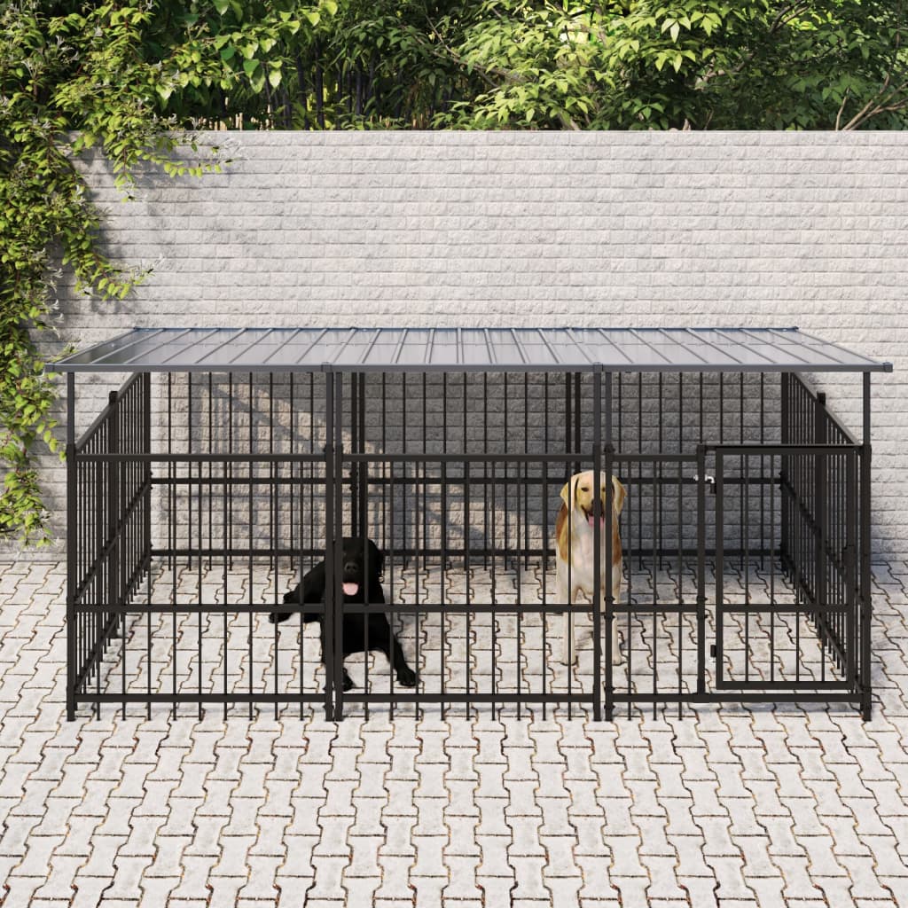 Outdoor-Hundezwinger Mit Dach Stahl 18,77 M²