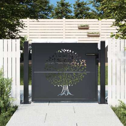 Gartentor Anthrazit Stahl Baum-Design