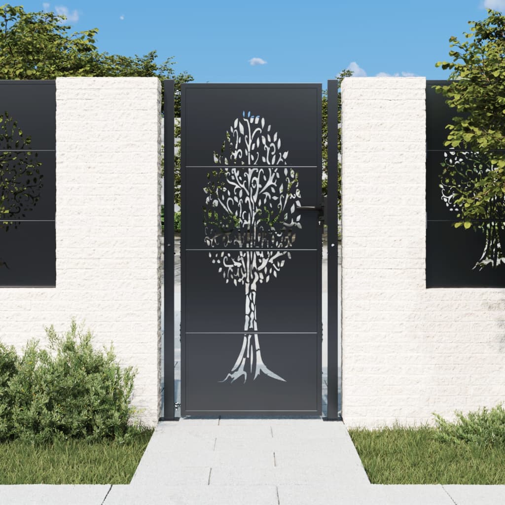 Gartentor Anthrazit Stahl Baum-Design