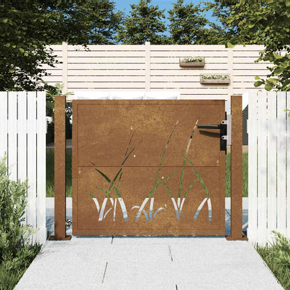 Gartentor Cortenstahl Gras-Design