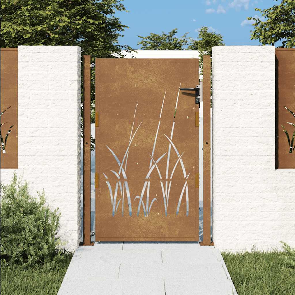 Gartentor Cortenstahl Gras-Design