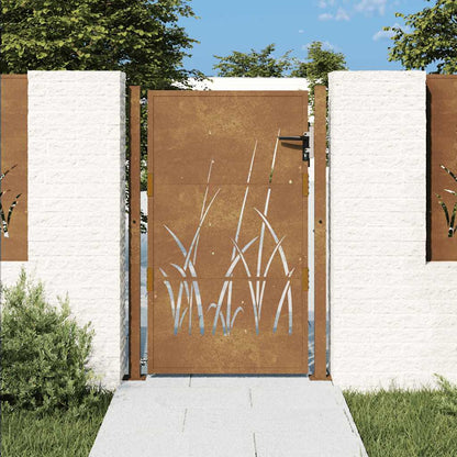Gartentor Cortenstahl Gras-Design