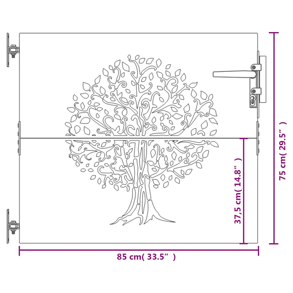 Gartentor Cortenstahl Baum-Design