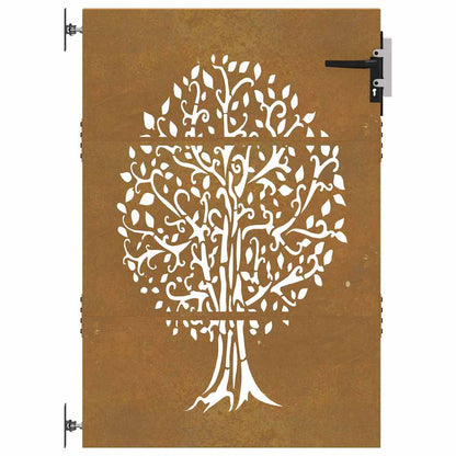 Gartentor Cortenstahl Baum-Design