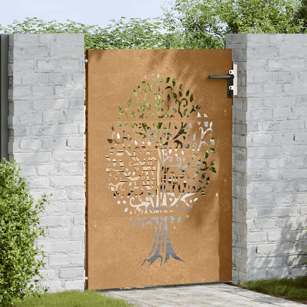 Gartentor Cortenstahl Baum-Design