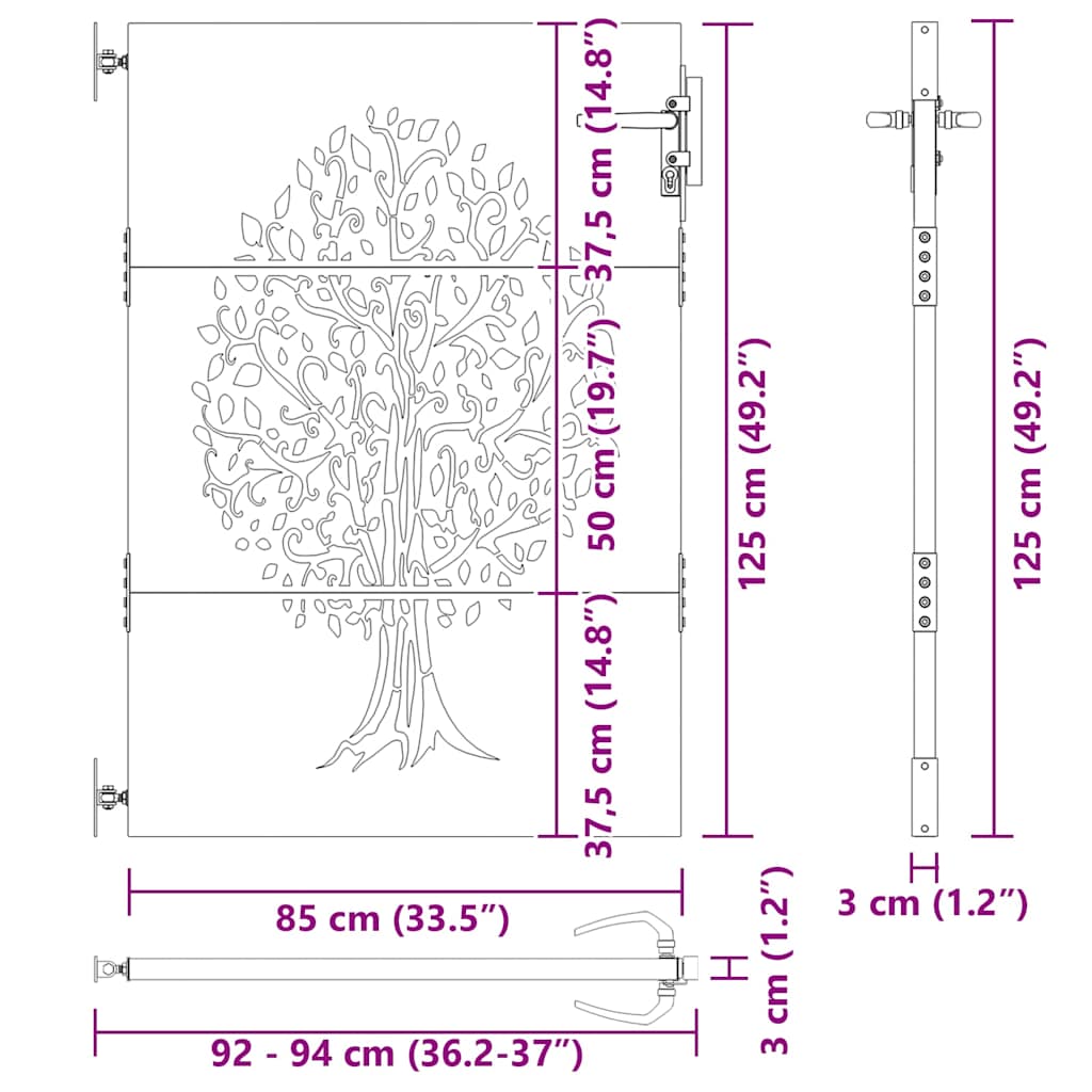 Gartentor Cortenstahl Baum-Design