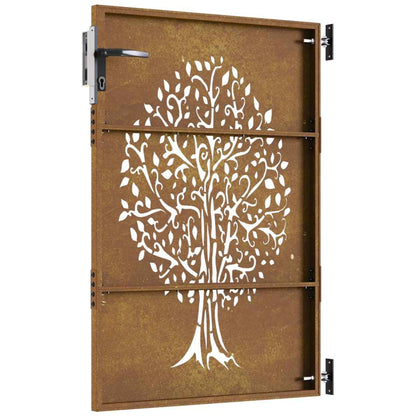 Gartentor Cortenstahl Baum-Design
