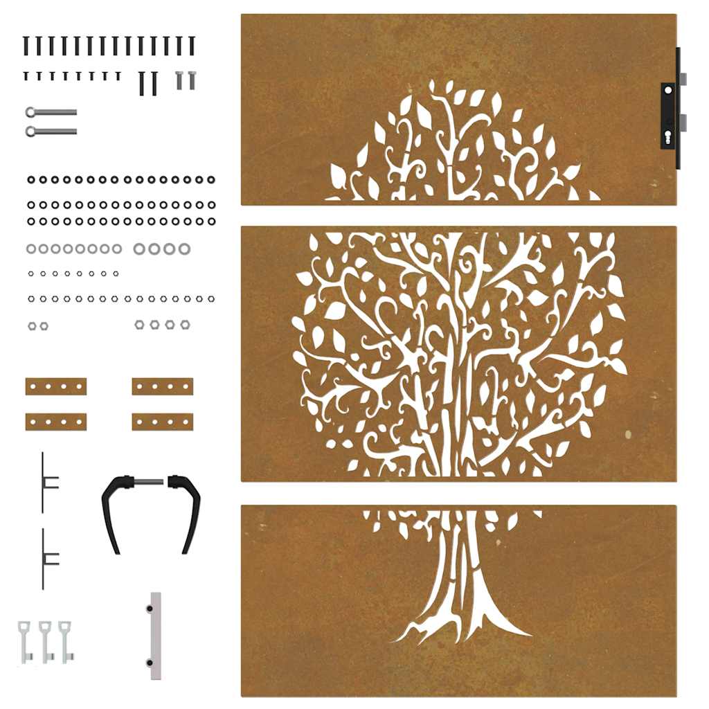 Gartentor Cortenstahl Baum-Design